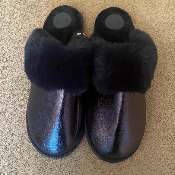 Anthropologie Metallic Slippers with Faux Fur (NWT) - Picture 2 of 4